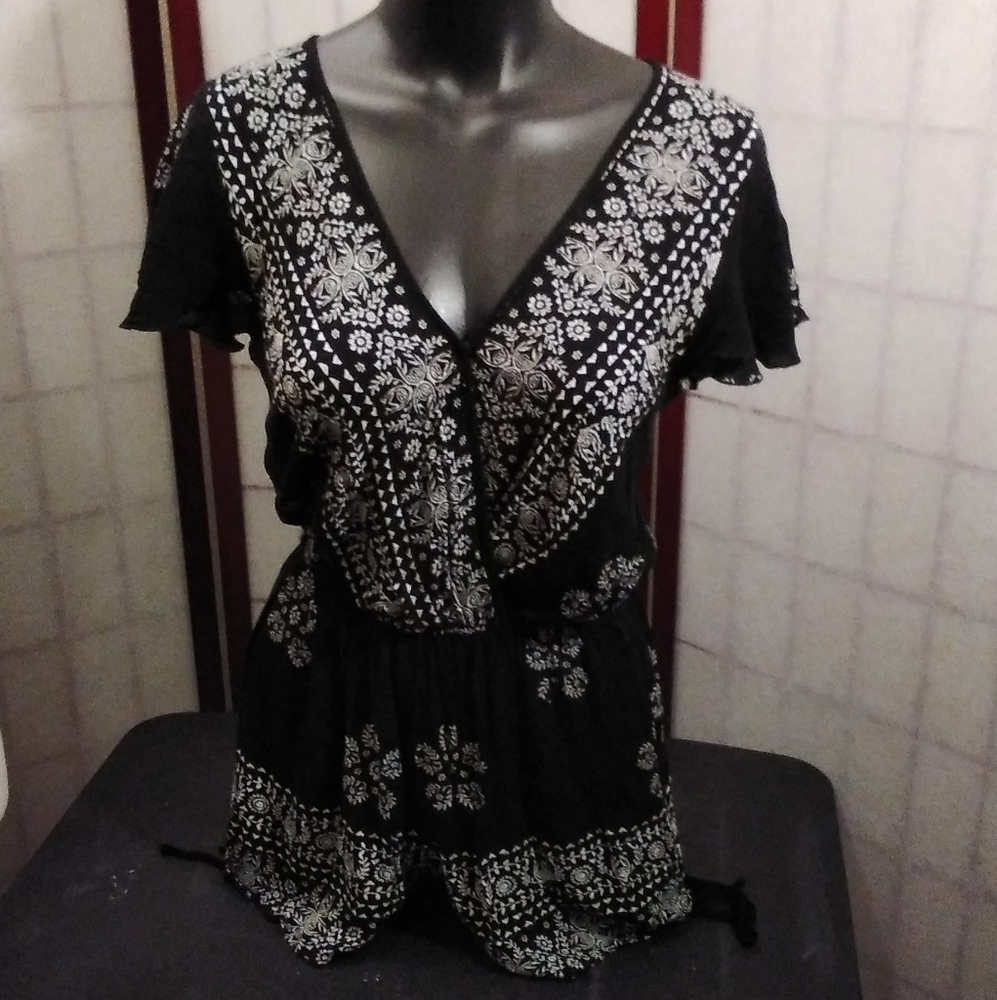 Band of Gypsies Black and White Floral Romper